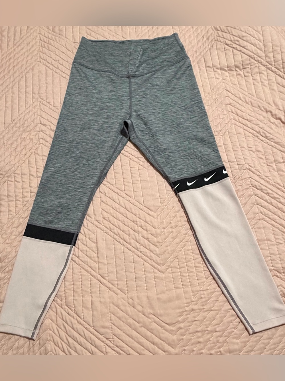 Nike Grey and White Logo Panel Leggings